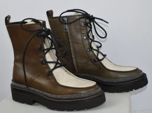 NIB Brunello Cucinelli Sz 36 Monili Lace&Zip Biker Moto Boots Vibram Brown Ivory - Picture 1 of 24