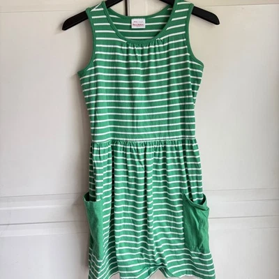 Hanna Andersson 160 Striped Tank Dress with Pockets Green White Girls 14-16 - Image 1 of 4