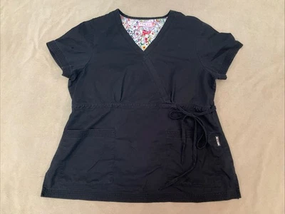 Koi Scrub Top Xl Womens Black Mock Wrap - Image 1 of 4