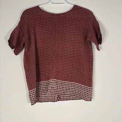 Blusa Madewell Seda Top XXS Rojo Estampado Geométrico Manga Corta 100% Seda Foto 1 de 4