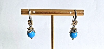 PENDIENTES "NUEVOS" OS BARBARA BIXBY TURQUESA PIEDRAS PRECIOSAS COLGANTES 18K SS FLOR TALLADA  Foto 1 de 4