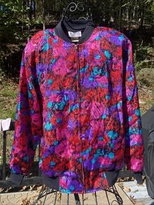 Chaqueta cortavientos vintage de poliéster Maygene floral con cremallera talla M - Imagen 1 de 14