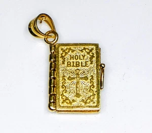 14k Gold Holy Bible Lord's Prayer Locket Charm - Picture 1 of 8