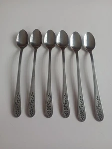Vintage Rogers Menge 6 Eisteelöffel Floral Mist 7" Edelstahl Besteck Korea - Bild 1 von 5