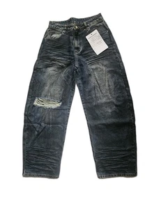 Pantalones de mezclilla holgados YoungLa muestra 1/1 para hombre talla mediana 34 × 28,5 azul oscuro nuevos desgastados - Imagen 1 de 13