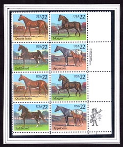Scott #2158a (2155-58) Horses Zip Block of 8 Stamps - MNH - Picture 1 of 1