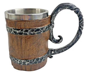 Unique Viking Style Stainless Steel & Resin Wooden Barrel Coffee Beer Cup Mug - Picture 1 of 6