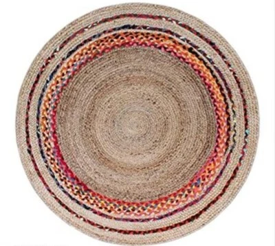 Handwoven Natural Fibres, Braided Reversible Jute and Cotton Round Rug Carpet - Image 1 of 3