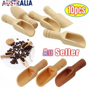 10Pcs Wooden Small Little Mini Scoop Salt Sugar Coffee Tool Kitchen Cook TK - Picture 1 of 12