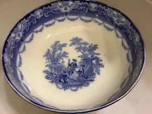 Antique Flow Blue Watteau Pattern Serving Bowl, By Doulton, 8.5 Inch Dia, VGC - Picture 1 of 3