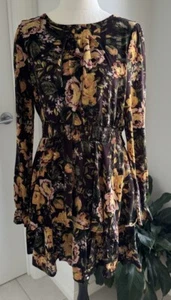Ally Womens Brown Floral Tiered Dress Long Sleeves Size 12 Would Fit 8-10 - Picture 1 of 8