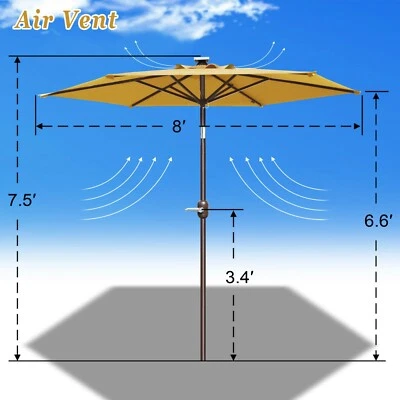 Solar LED 6/8 costilla 6,5-10 pies patio sombrilla inclinable mercado balcón jardín Foto 1 de 4