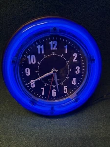NEON CLOCK RETRO BLUE Sterling & Noble Neon Clock Company Analog Wall Clock 11” - Picture 1 of 6
