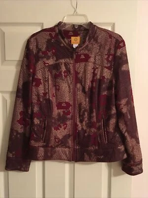 RUBY ROAD Size 14 Wine Gold Zip Front Lined Jacket - Image 1 of 4