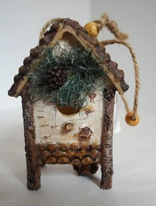 GANZ Wood Bird House Ornament Twigs Tree Bark 3" Pine Cone - Picture 1 of 5