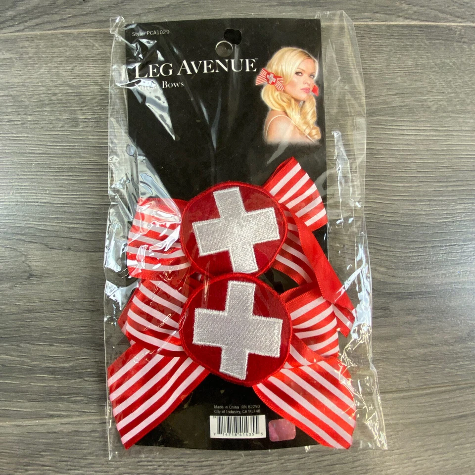 Pinzas de moño de enfermera Leg Avenue rojo blanco caramelo rayas disfraz cruzado Foto 1 de 4