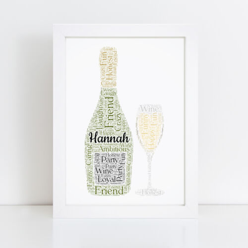 Personalised Champagne Print Birthday Gift For Friend Word Wall Art Picture