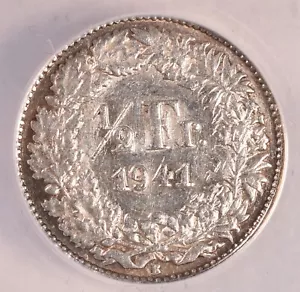 1941-B 1/2 Franc Switzerland - ANACS AU55 Details - Picture 1 of 3