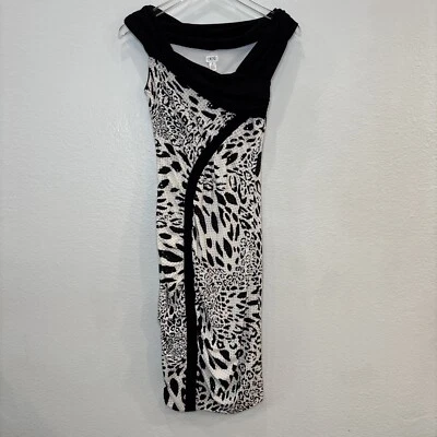 Vestido vintage Y2K Cache - negro blanco, brillante, estampado animal - talla 6 Foto 1 de 4