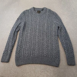Superdry Mens Jumper XXL Grey Blue Cable Chunky Knit Sweater Wool Blend Fitted - Picture 1 of 10