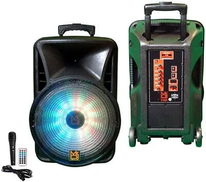 Mr. Dj DJ15BAT+ 15" Portable Trolley PA DJ Active Powered Bluetooth TWS Speaker - Picture 1 of 8