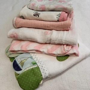5 Baby Swaddles Receiving Blankets Pink: Pottery Barn Demdaco Monica & Andy EUC - Picture 1 of 13