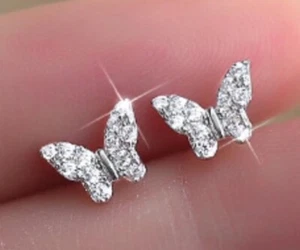 Dainty Butterfly Silver Stud Earrings NEW - Picture 1 of 1