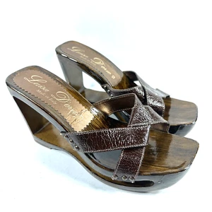 Luisa D’orio Italian Wedge Sandals Size 10, Size 41 European Dark Polished Wood - Picture 1 of 9