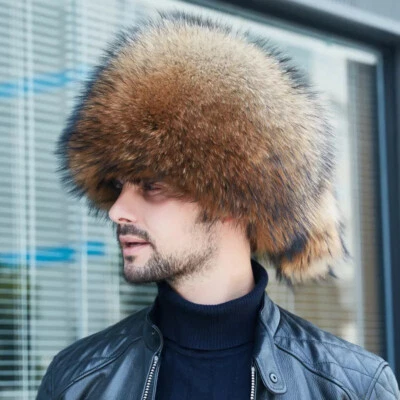 Sombrero de piel de zorro real completamente cubierto para hombres sombrero de trampero ruso Ushanka cálido sombrero de Mongolia Foto 1 de 4