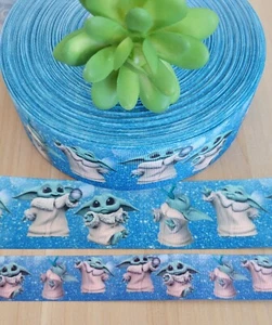 7/8 & 1.5" (1 YD) Baby Yoda Star Wars Grosgrain Ribbon Disney Hair Bow Lanyard  - Picture 1 of 1