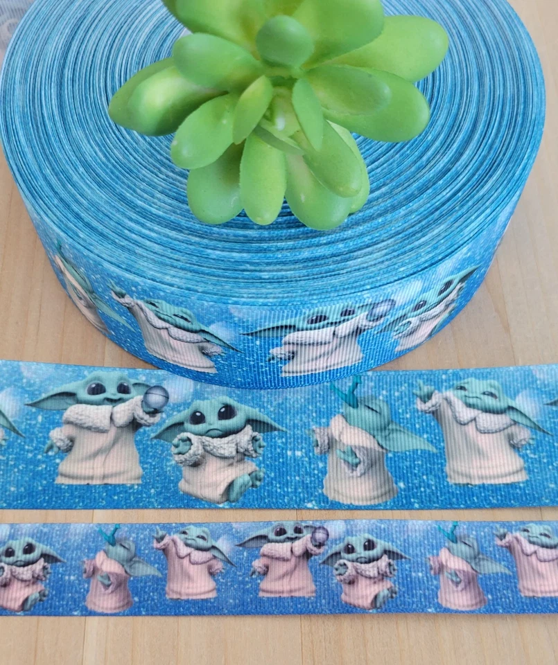 7/8 & 1.5" (1 YD) Baby Yoda Star Wars Grosgrain Ribbon Disney Hair Bow Lanyard  - Image 1 of 1