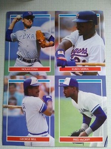Uncut Sheet Of Baseball Stickers- Nolan Ryan, George Bell, Fred McGriff, 