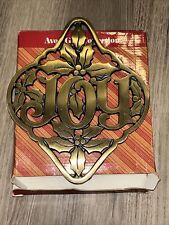 Vintage Avon Brass,  Footed Trivet & Wall Hanging "JOY" with Christmas Holly