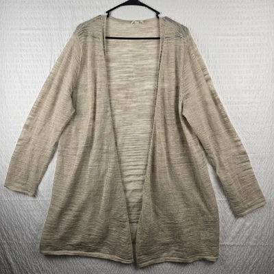 Cárdigan Suéter Eileen Fisher Beige Mezcla de Lino Frente Abierto Transpirable Tejido XL Foto 1 de 4