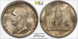 1927 R Italy 5 Lire PCGS MS64 Silver Coin Rome Fascist Uncirculated Emmanuel III - Picture 1 of 1