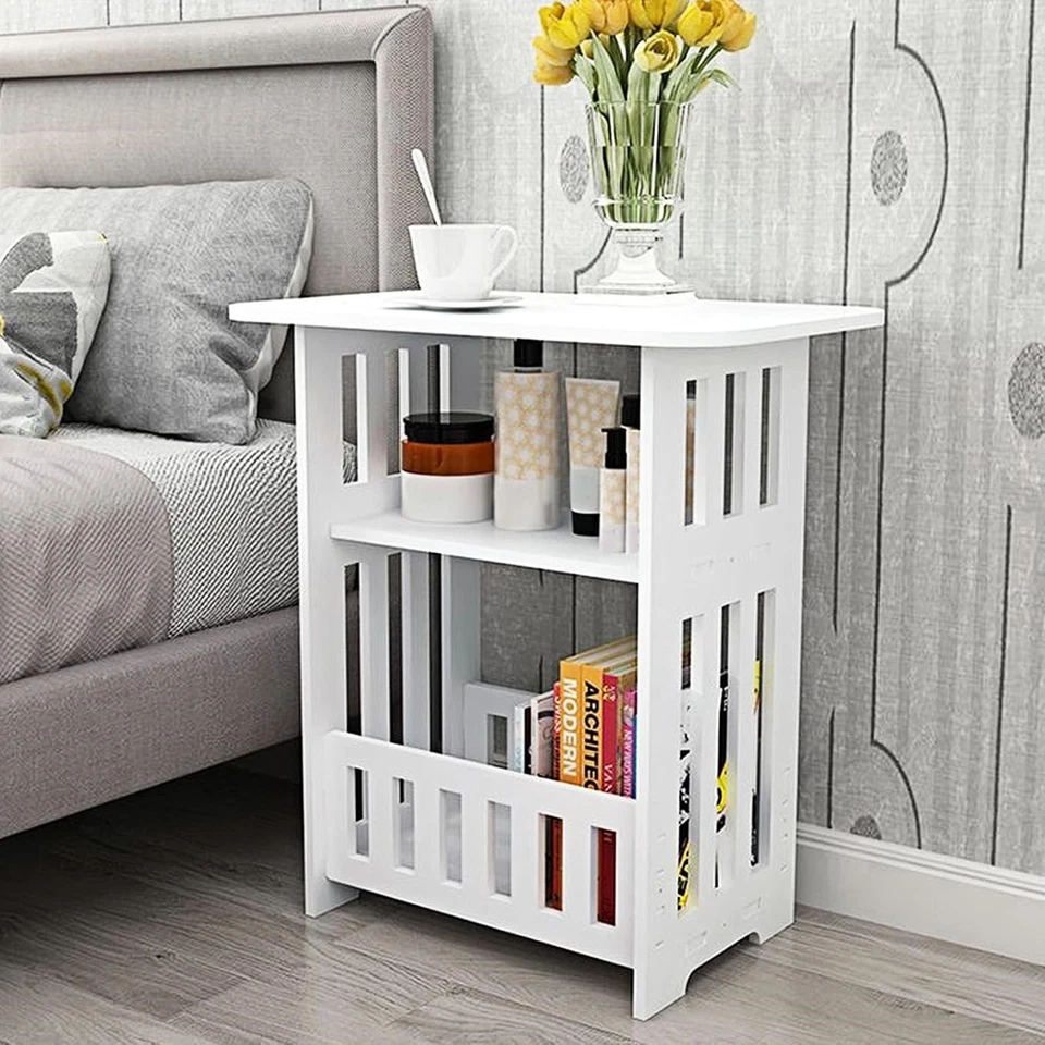 White Small Bedside Table Nightstand Coffee Tea Table Nightstand Storage Shelf - Image 1 of 4