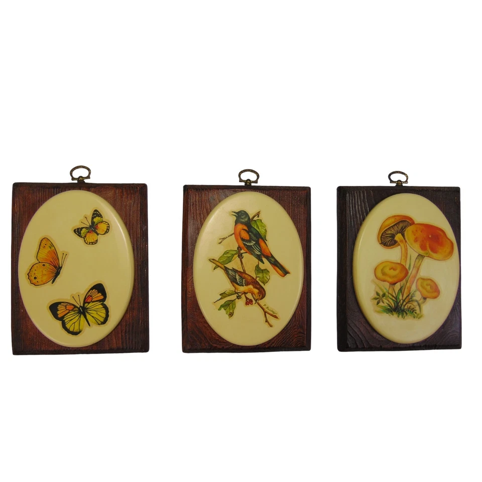 Juego de placas de pared vintage años 60 Japón/3 - pájaros, setas y mariposas Foto 1 de 4