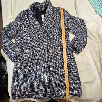 J. Chaquetón largo de tweed italiano Crew Daphne talla 12 mezcla de lana AZUL MULTICOLOR Foto 1 de 4