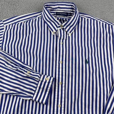 Camisa de golf Ralph Lauren de colección para hombre XL azul blanco a rayas inclinada logotipo abotonado Foto 1 de 4
