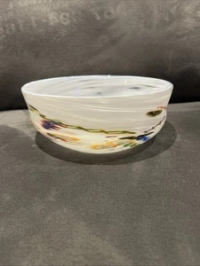 Signierte mundgeblasene Studio Kunst Glas bunte Herzstück Schale 7 3/4" - Federici - Bild 1 von 7