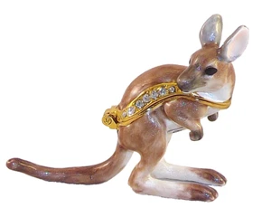 Joey the Kangaroo Pewter Bejeweled Hinged Miniature Trinket Box Kingspoint - Picture 1 of 5