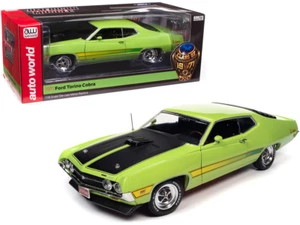 AutoWorld 1:18 1971 Ford Torino Cobra & Black Stripes Hood Diecast Green AMM1278 - Picture 1 of 3