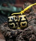A Pair of Energy Tibetan Old Agate Ivory Color Lotus Base Love Daluo dZi Bead $$