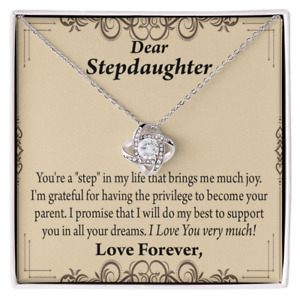 To Stepdaughter Milestones From Dad or Mom Infinity Knot Necklace Message Card