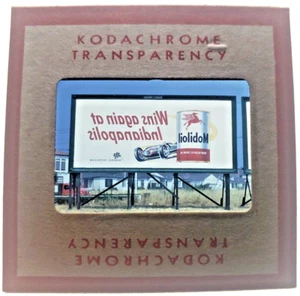 Kodachrome Red Border Slide | *1949* MOBILOIL INDIANAPOLIS 500 Billboard Sign Ad - Picture 1 of 3