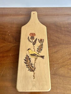 Vintage Wood Cheese Serving board Goldfinch Thistle Signed Hoffman 16" bird - Picture 1 of 6