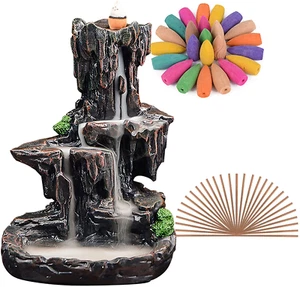 SPACEKEEPER Waterfall Backflow Incense Burner Mountain Tower Incense Holders wit - Picture 1 of 7