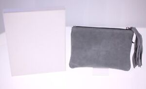 The White Company vintage pochette-grey suede leather with tassel zip fob detail