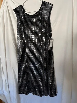 Vestido Luxology Negro Elegante Lentejuelas Plateadas 2X Hasta la Rodilla Nuevo con Etiquetas Ocasión Especial Foto 1 de 4
