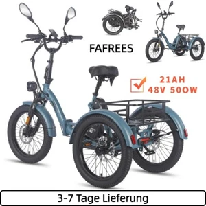 FAFREES 20 Zoll Elektro Dreirad 3 Räder Fahrrad mit Korb 50OW Elektrofahrrad 48V - Bild 1 von 7